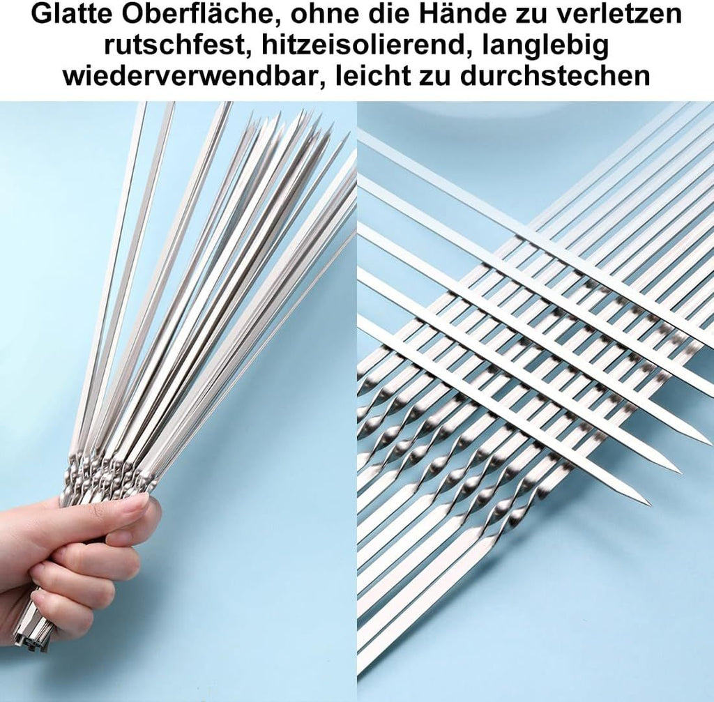 Stainless Steel 13.2" Long Flat Barbecue Skewers,20PCS/40PCS BBQ Kebab Skewers with Portable Metal Storage Tube,Reusable for Grilling Barbecue Kitchen Party and Outdoor Cooking (40PCS)