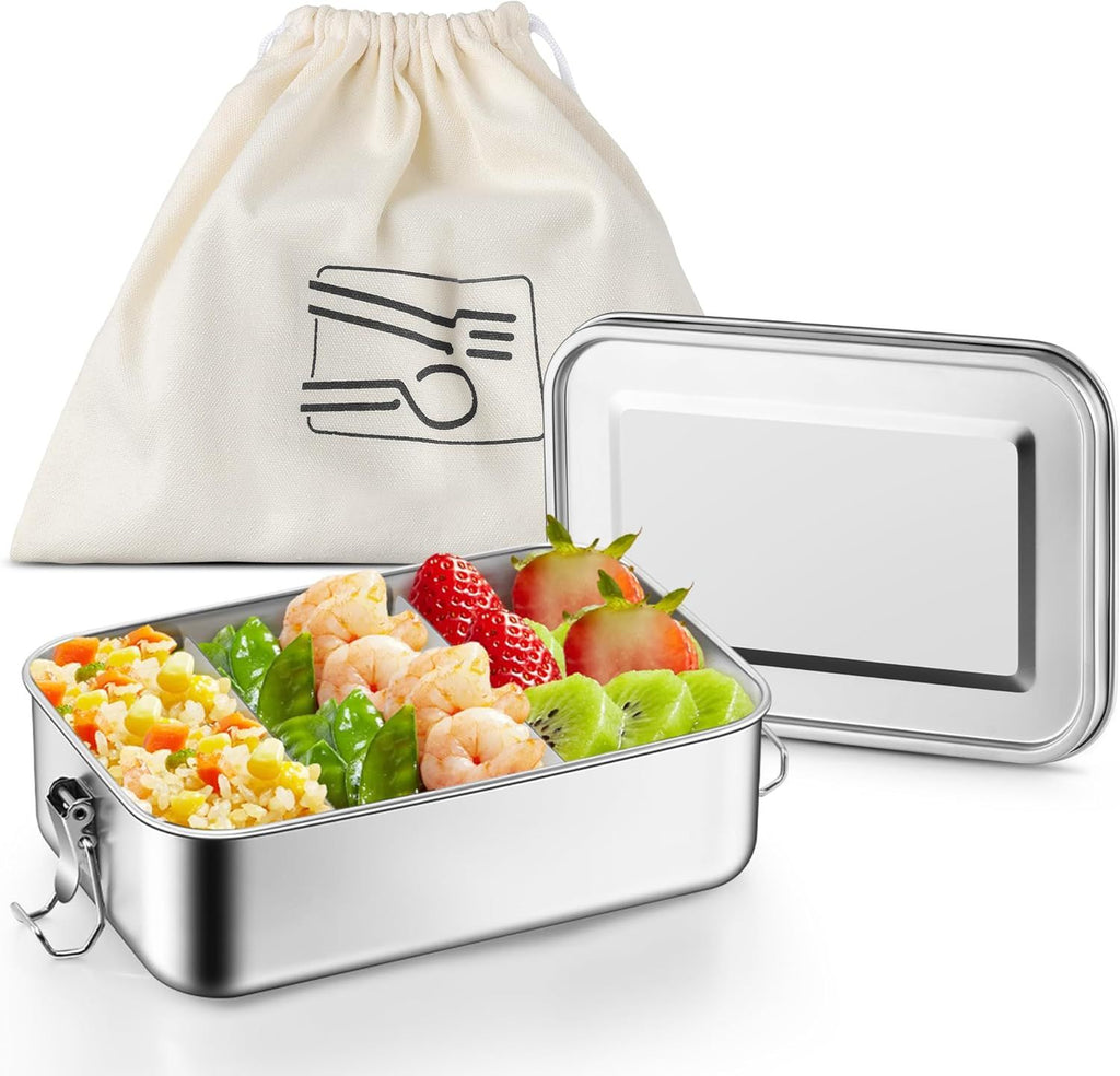 Stainless Steel Bento Box, 47oz/1400ML Large Metal Bento Lunch Box Container for Adults/Kids, for Home/School/Office/Travel, With 2 Removable Dividers, Leak-Proof & Dishwasher Safe