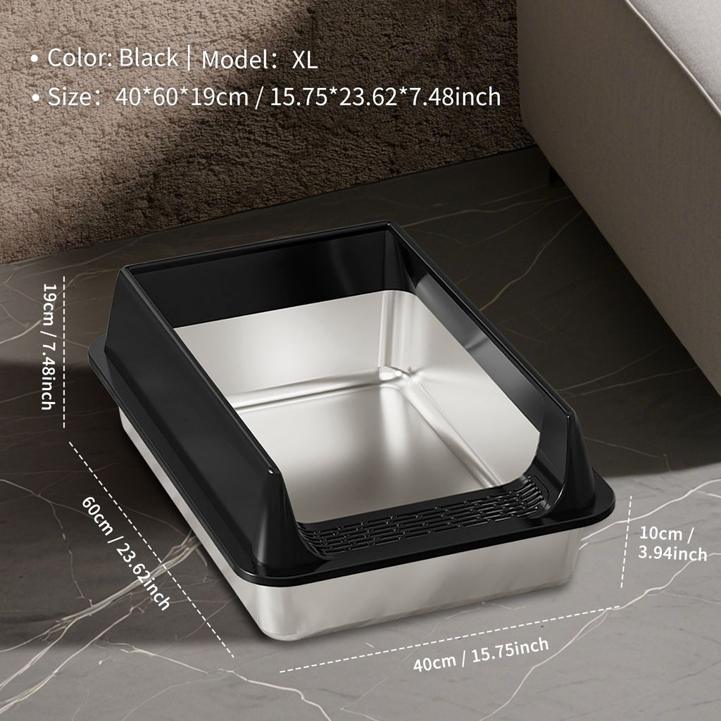 Stainless Steel Litter Box, Semi Enclosed High Side Cat Litter Box, Top Entry Litter Boxs for Senior Cats, Leak-Proof, Non-Sticky, Easy Clean, Ideal for Indoor Cats Kitten