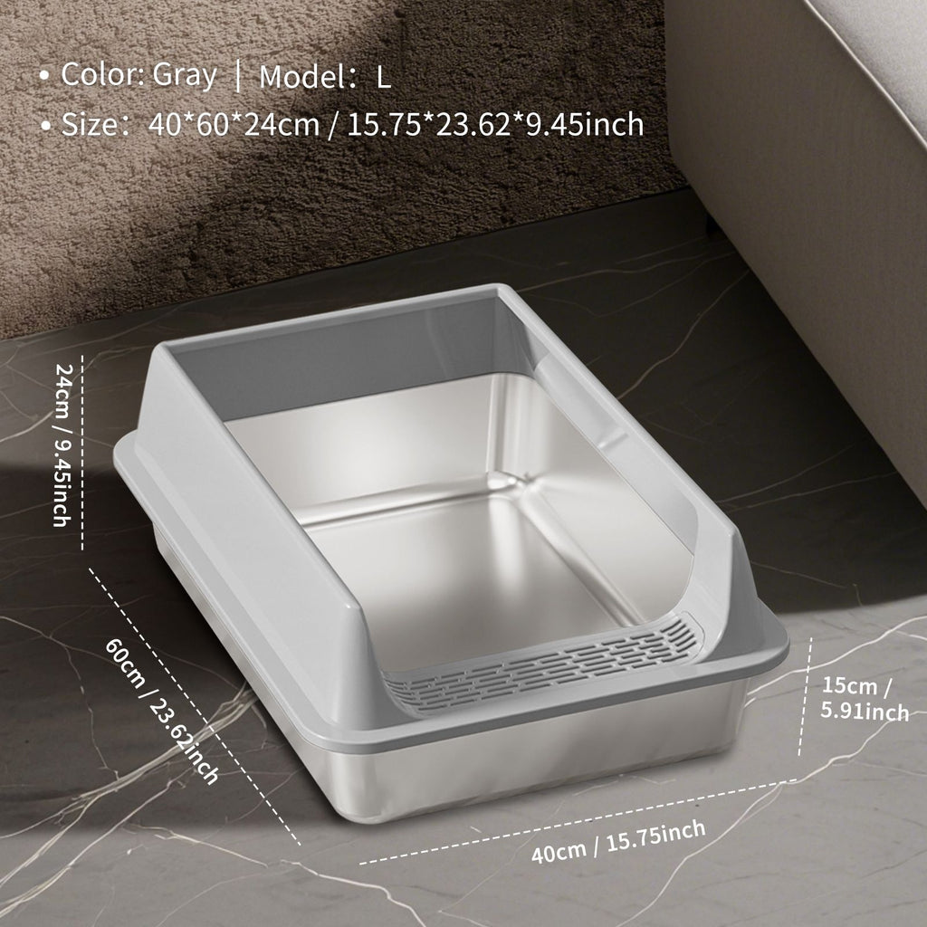 Stainless Steel Litter Box, Semi Enclosed High Side Cat Litter Box, Top Entry Litter Boxs for Senior Cats, Leak-Proof, Non-Sticky, Easy Clean, Ideal for Indoor Cats Kitten