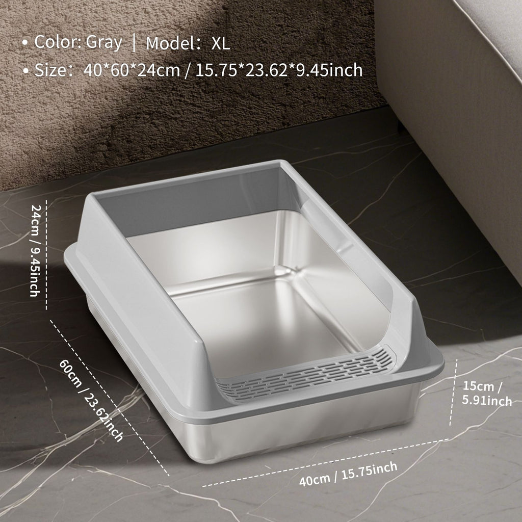 Stainless Steel Litter Box, Semi Enclosed High Side Cat Litter Box, Top Entry Litter Boxs for Senior Cats, Leak-Proof, Non-Sticky, Easy Clean, Ideal for Indoor Cats Kitten