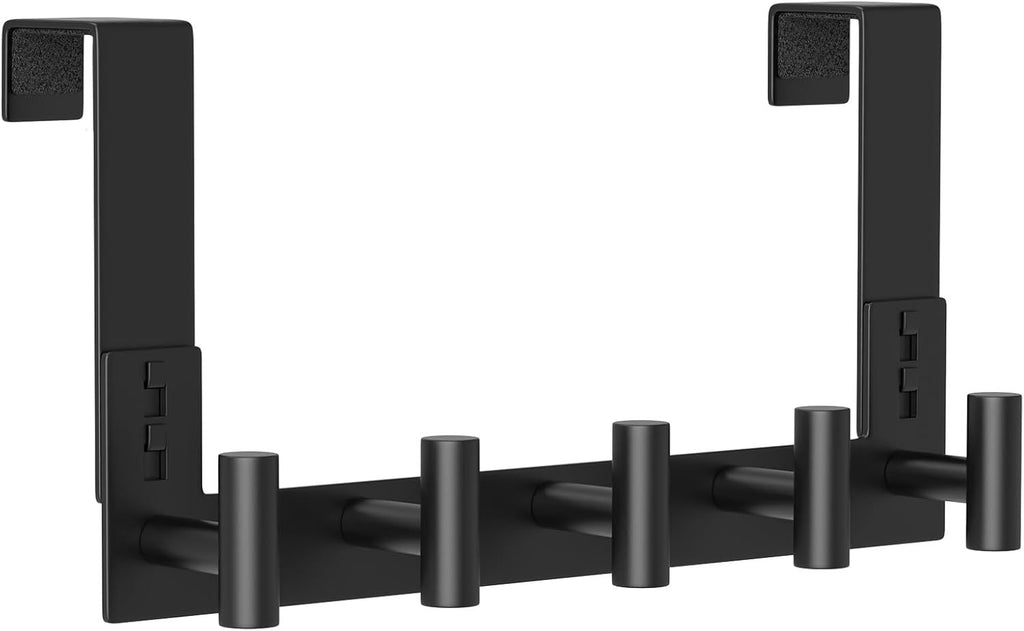 Stainless Steel Over Door Hooks, Over Door Hanger Holder for Robe Cloths, Heavy Duty Towel Hooks, Coat Rack, Doors Organizer for Bathroom, Bedroom, Locker Room & Closet (1 Pack, Black)