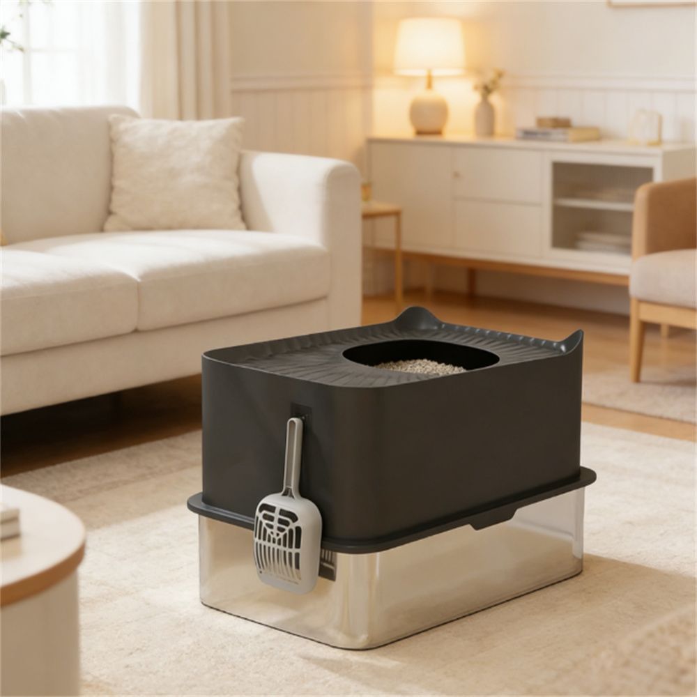 Stainless steel trash can, cat trash can, litter box, black