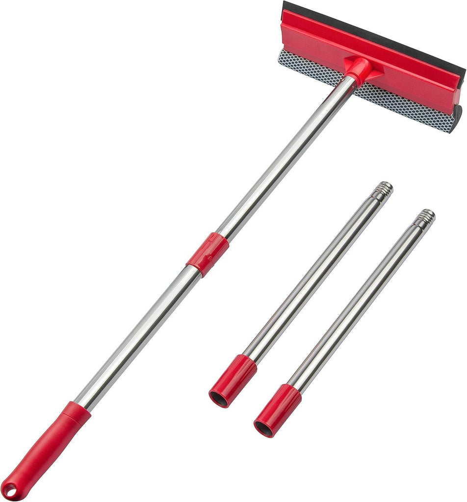 Standard Window Squeegee, 2-in-1 Window Cleaner with 55" Extension Poles, Window Washing Kit, Glass Door Cleaner, Multi-Use Car Windshield Cleaning Tool with Long Handle for High Outdoor Windows