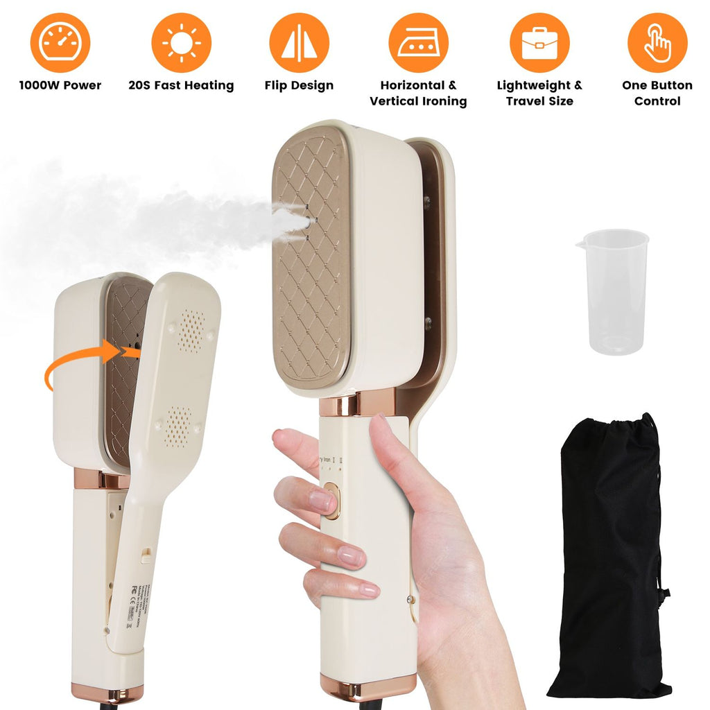Steam Iron Press 3 In 1 Travel Steamer For Clothes With 180° Flip Head Portable Handheld Flat Iron 1000W Wrinkles Remover Wet And Dry Ironing Garment Steamer 20S Fast Heat Up GPCT5460