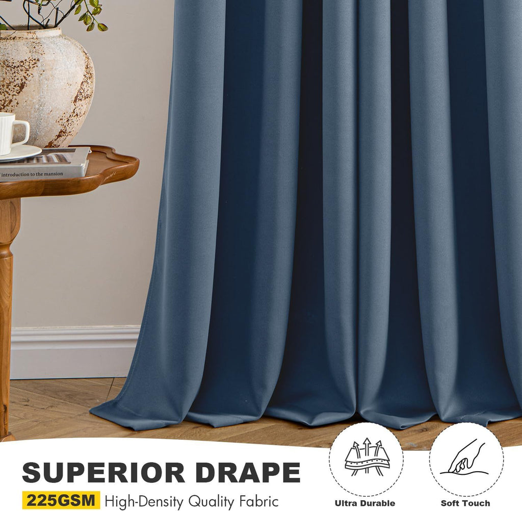 Stone Blue Blackout Curtains for Bedroom Living Room 63 Inches Long 2 Panels, Thermal Insulated Room Darkening Drapes Solid Grommet Top Noise Reducing Light Blue Window Treatments 40x63 Inch
