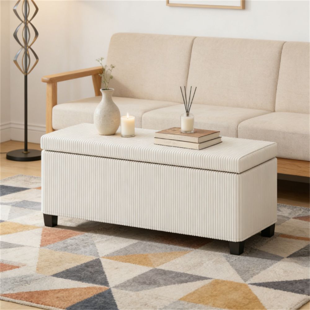 Stool with storage space, bedside bench, beige