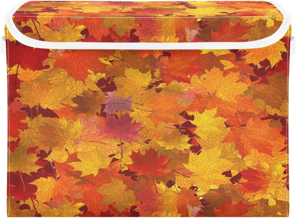 Storage Bins with Lids and Handles,Maple Autumn Leaves Storage Box Storage Basket with Cover Collapsible Organizer Containers for Home Closet, Shelves