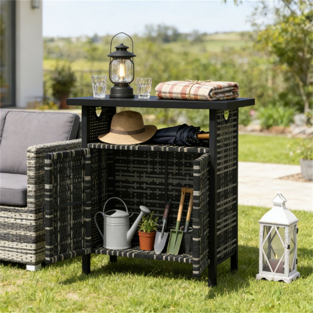 Storage cabinet, outdoor bar table, towel rack, mixed-gray
