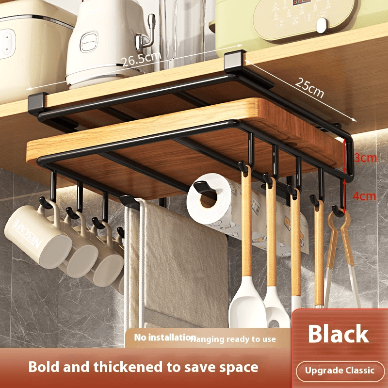 Storage Mug Hooks Rack Under Cabinet Each with Fixed Sticker, 6 Hooks Cup Holder Hanger, Ties Belts Scarf Hanging Hook Rack, Mug Hook Hanger Under Shelf Without Drilling Kitchen Utensil Hanger