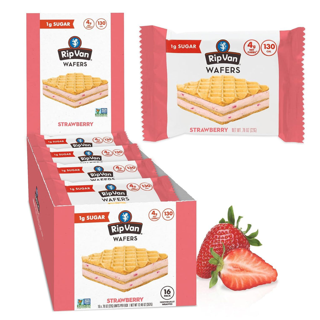 Strawberry Wafer Cookies Sugar Free, Keto Friendly, Low Carb Snack No Sugar Alcohols, Gluten Free, Non-GMO, Individually Wrapped  8oz Box