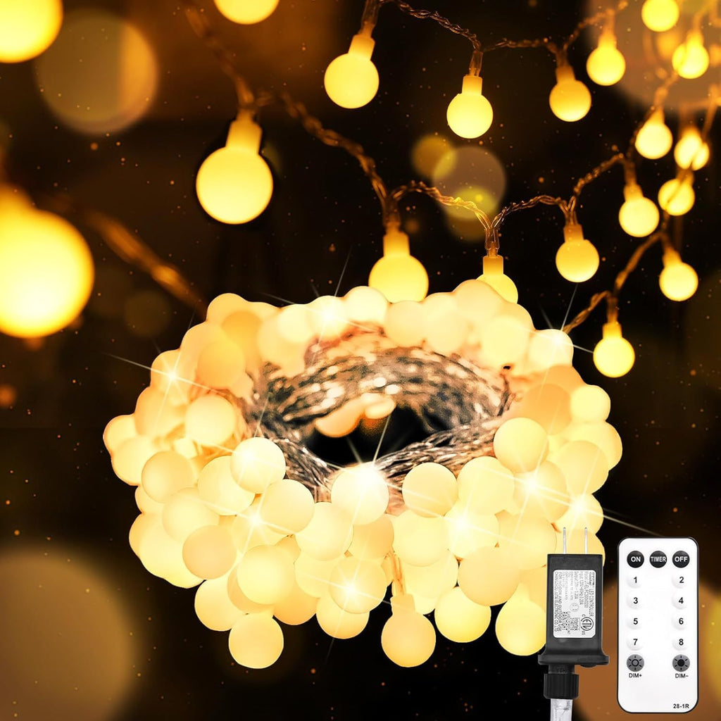 String Lights for Bedroom, 33ft 100 Led Connectable Globe String Lights Indoor, Hanging Fairy Lights Plug in with Remote for Kids Room Dorm Classroom Outdoor Christmas Tree Decor, Warm White