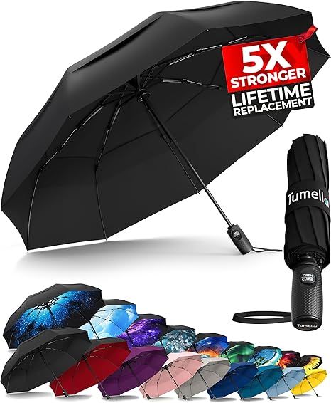 Strongest Windproof Travel Umbrella (Compact, Superior & Beautiful), Small Strong but Light Portable and Automatic Folding Rain Umbrella, Durable Premium Grip, Fits Car & Backpack