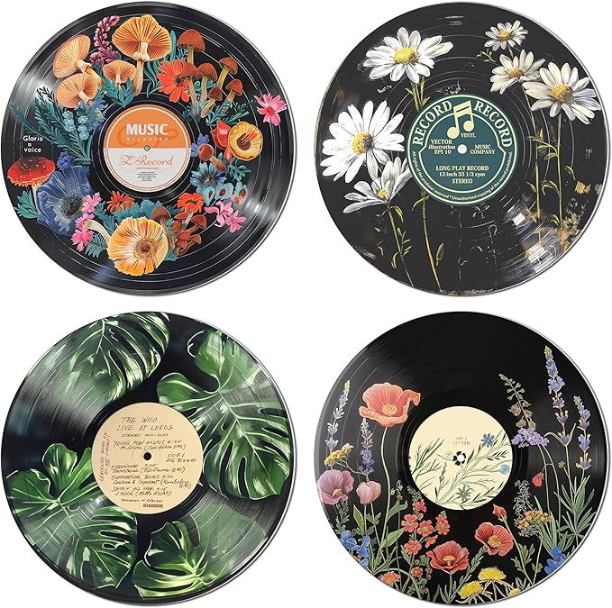 Studio Hippie Decor, Posters for Room Aesthetic - Botanical Wall Art, Record Decor, 4pcs 12"