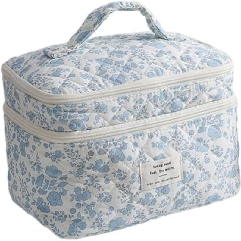 Stylish Floral Quilted Makeup Bag Large Capacity Elegant FlowerToiletry Bag