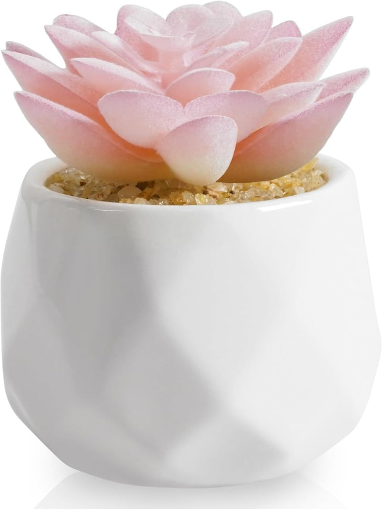 Succulents Plants Artificial in Pots-Rose Pink, Small Fake Succulents Plants for Home Decor Indoor for Women, White Ceramic Faux Succulents, Set of 1, Gifts for Mom