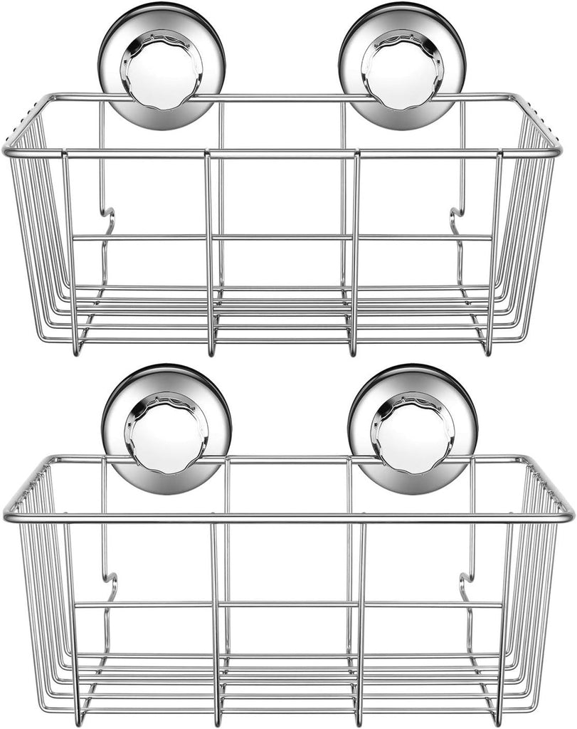Suction Cup Deep Shower Caddy Bath Organizer Wall Shelf for Large Shampoo Gel Holder Bathroom Accessories Storage -Rustproof 304 Stainless Steel, 2-Pack