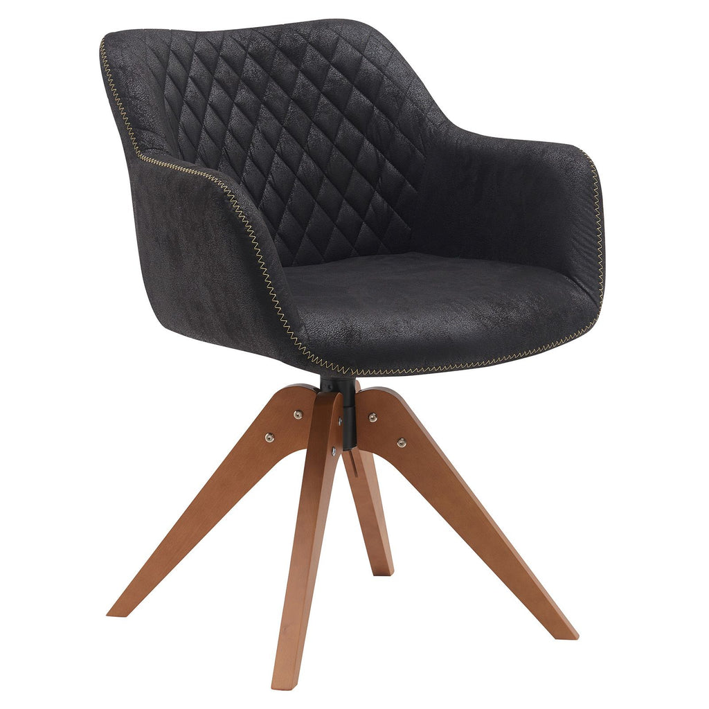 Suede Black Modern Swivel Office Accent Arm Chair with Oak Wood Legs for Small Space(Set of 2)