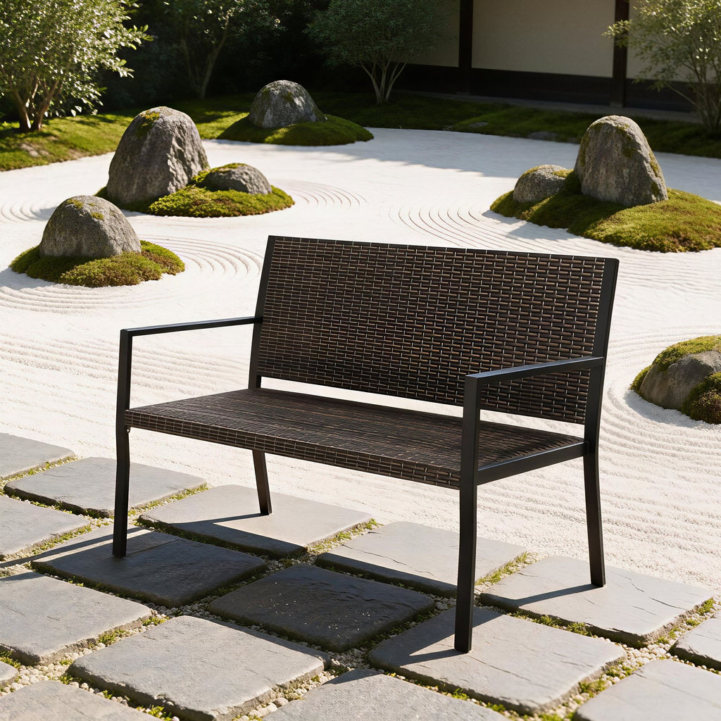 Sun-Proof Rattan Loveseat for Patio with Soft Sponge Seat Comfortable Outdoor Furniture