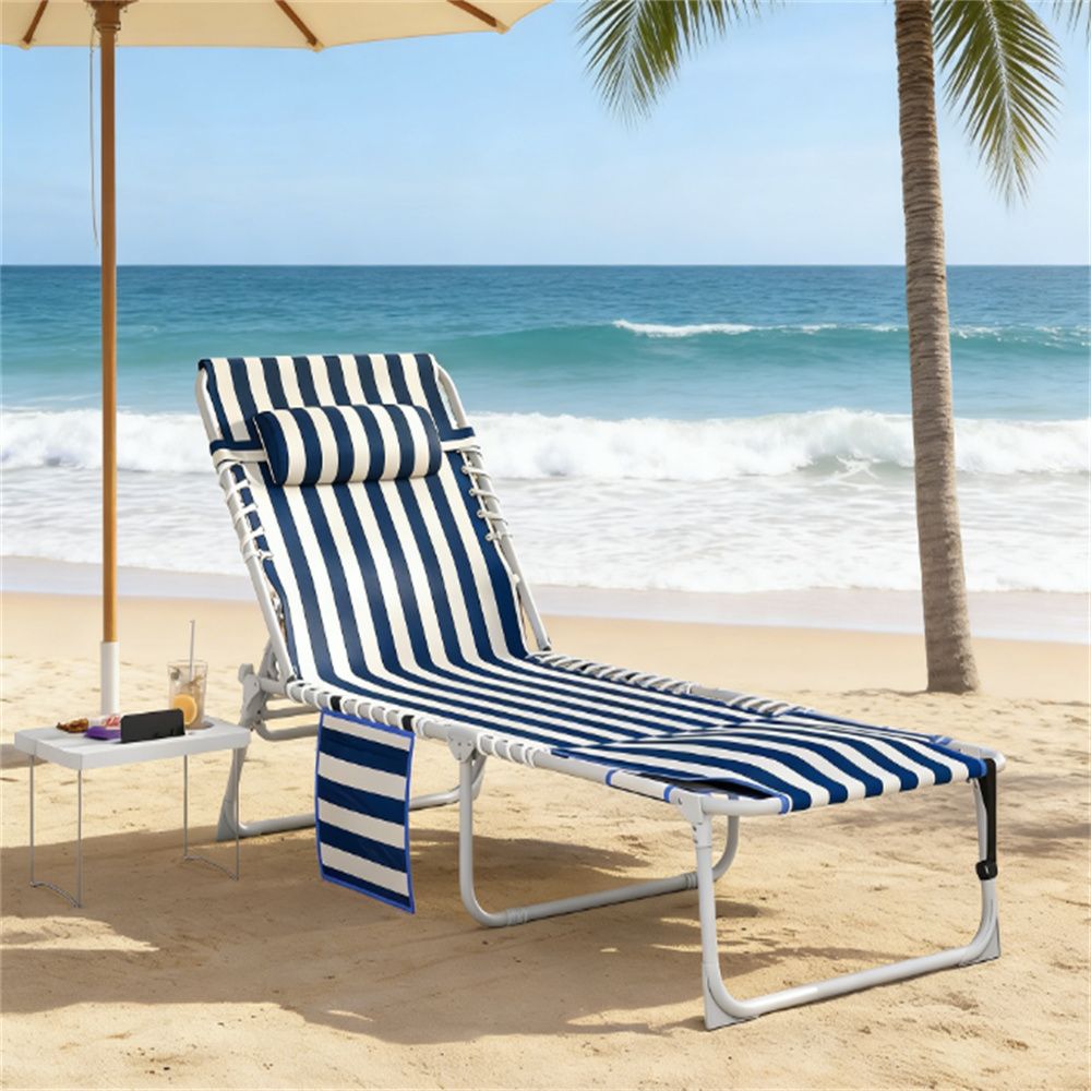 Sunbathing chair, folding chair, leisure chair, sun chair, blue and white