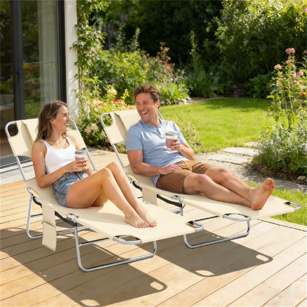 Sunbathing chair,  one set of two, outdoor chair, lounge chair, armchair, beige