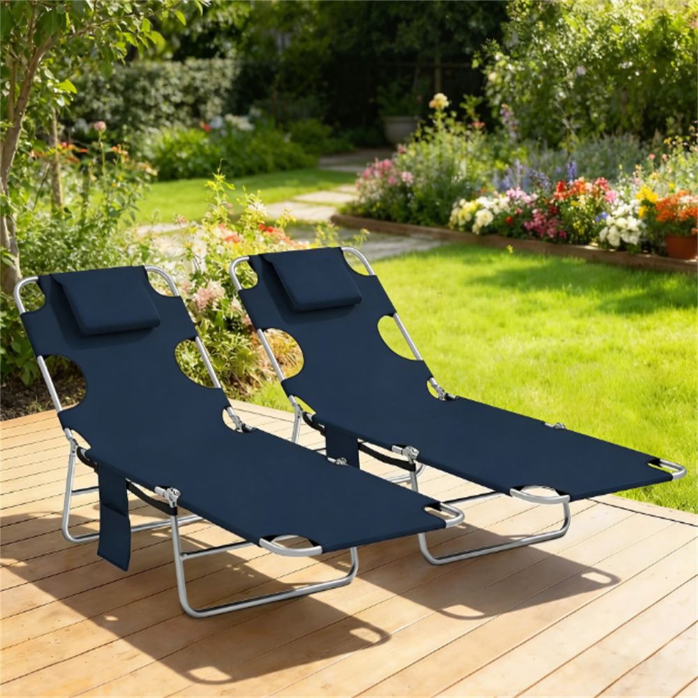 Sunbathing chair, one set of two, outdoor chair, lounge chair, armchair, dark blue