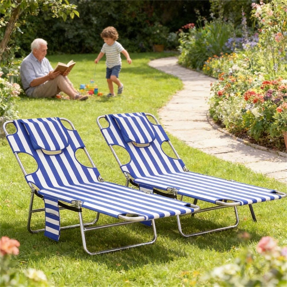 Sunbathing chair, one set of two,outdoor chair, lounge chair, armchair, blue stripe