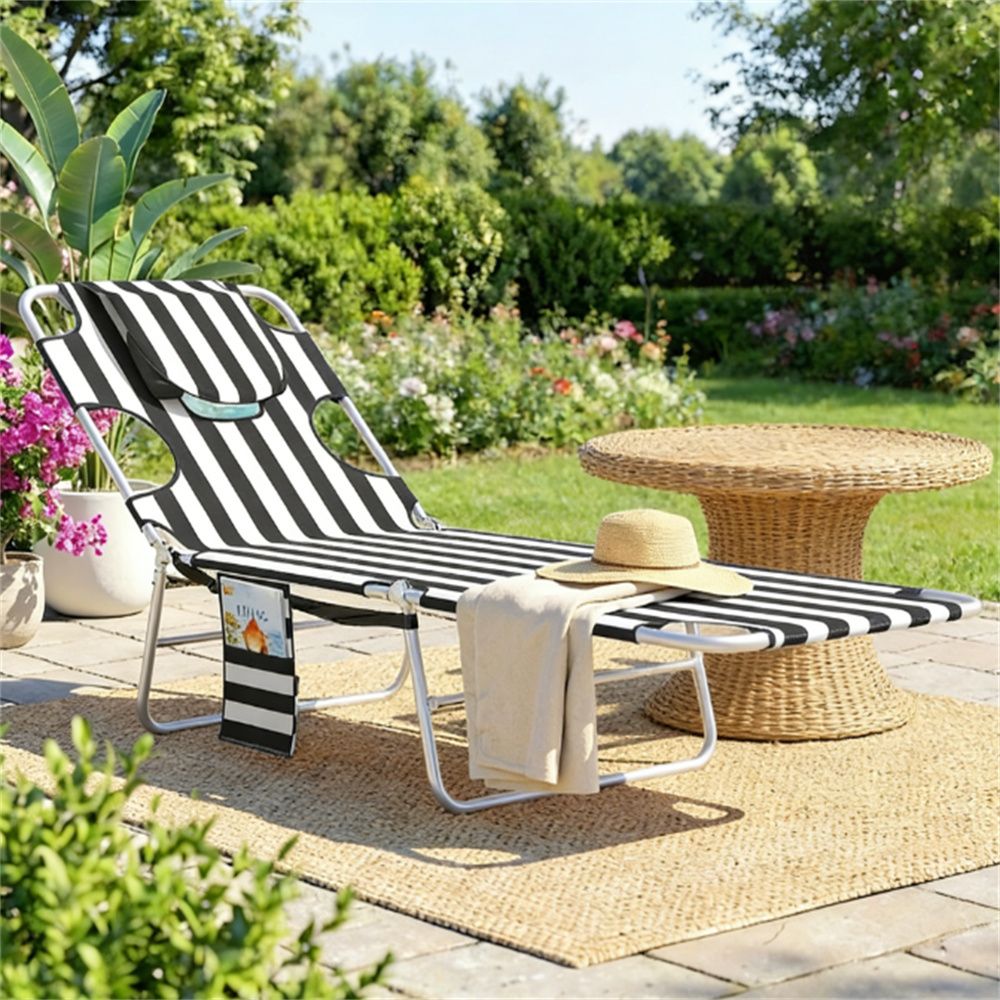 Sunbathing chair, outdoor lounge chair, sun chair, adjustable armchair, black stripe