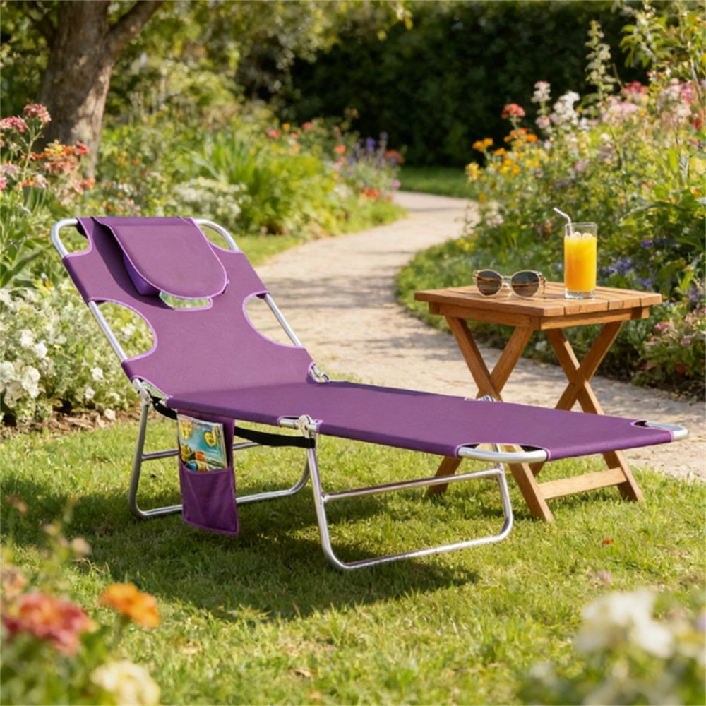 Sunbathing chair, outdoor lounge chair, sun chair, adjustable armchair, purple