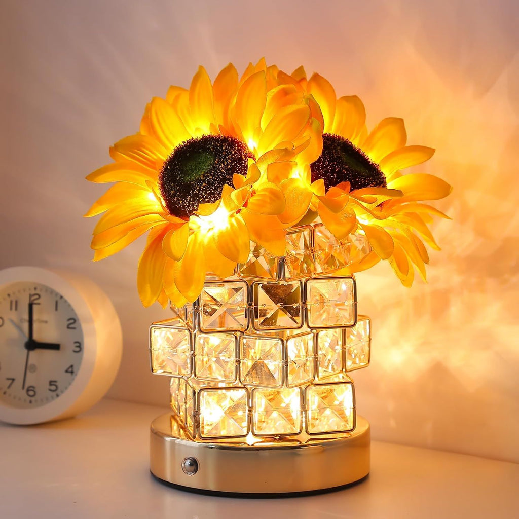 Sunflowers Flower Lamp ,Rechargeable Cordless Touch Table Lamp,3-Colour Infinitely Dimming Small Night Light, Festival Restaurant Bedroom Bar Coffee Shop Birthday Gifts for Women Mom