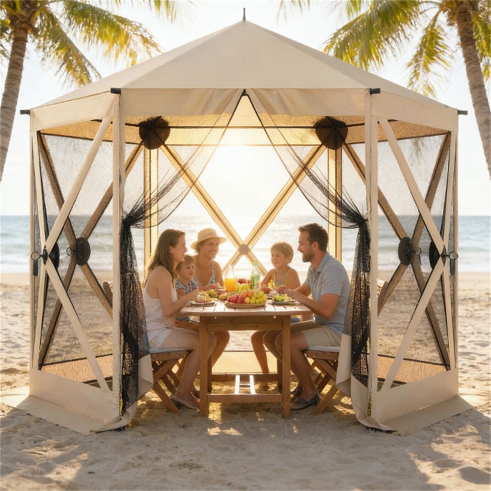 Sunshade, camping canopy, pavilion, party shelter, beige