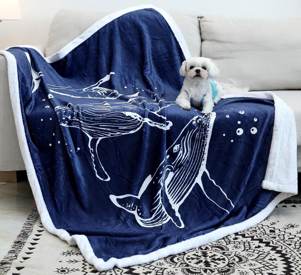 Super Soft Cozy Navy Blue Throw Blankets with Whales Pattern Gifts for Girls Kids Toddler Women (Whale 2, 48"x60")