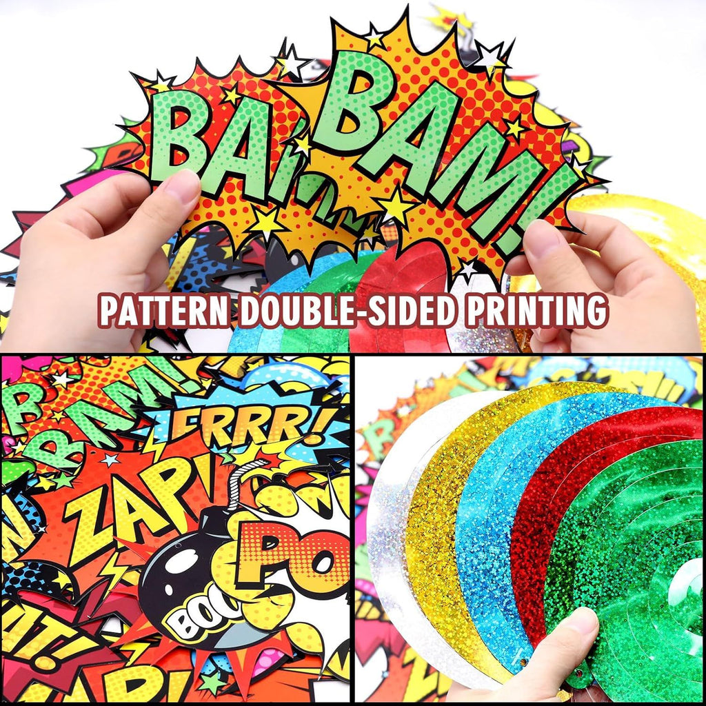 Superhero Hanging Swirls 30 Pack Hero Action Sign Foil Ceiling Hanging Swirls Streams Banner Decor Garland for Kids Superhero Baby Shower Celebrating Events Birthday Party Supplies Room Wall Decor
