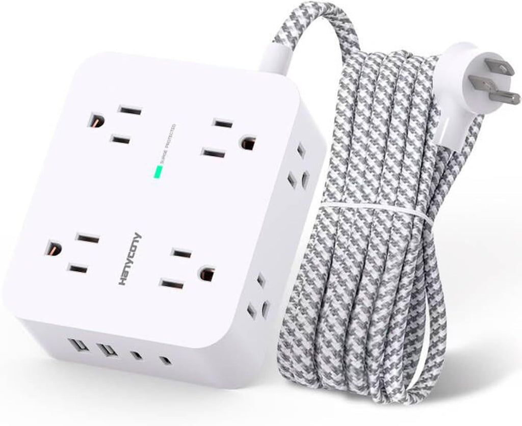 Surge Protector Power Strip 8 Outlets 4 USB (2 USB C) Charging Ports, Multi Plug Outlet Extender, 5Ft Braided Extension Cord, Flat Plug Wall Mount Desk Charging Station for Home Office ETL