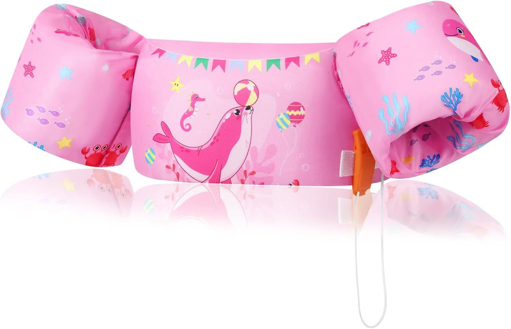 Swim Arm Band for Kids 20-30-40-50lbs, Clearance Toddler Swim Vest Cute Cartoon Swimming Wings Pool Floats Sleeve Children Water Sports Learning Swim Training Equipment, Pink Seal