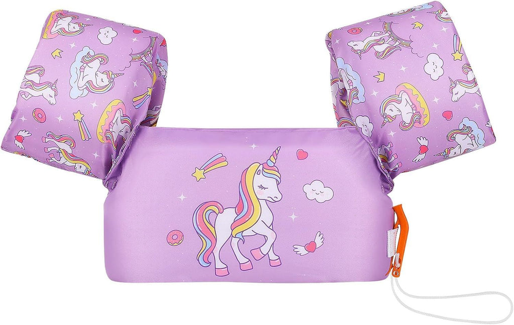 Swim Arm Band for Kids 20-30-40-50lbs, Clearance Toddler Swim Vest Cute Cartoon Swimming Wings Pool Floats Sleeve Children Water Sports Learning Swim Training Equipment, Purple & Unicorn