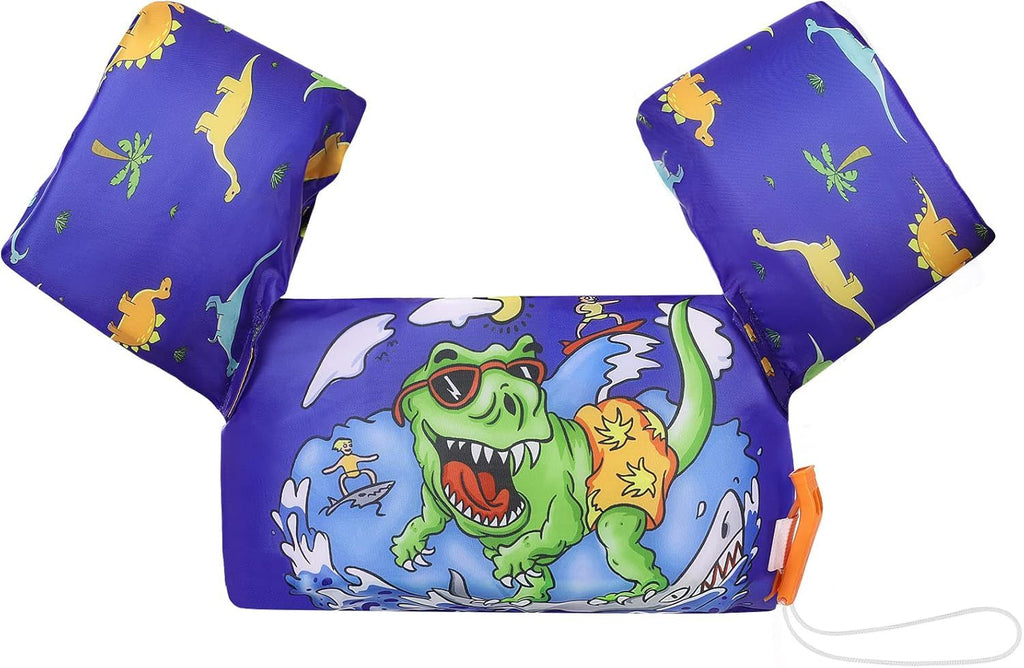 Swim Arm Band for Kids 20-50lbs, Toddler Swim Vest Cute Cartoon Swimming Wings Pool Floats Sleeve Children Water Sports Learning Swim Training Equipment, Blue & Surfing Dinosaur