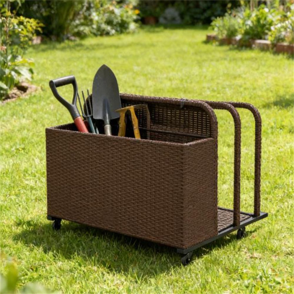 Swimming pool storage container, storage basket, brown
