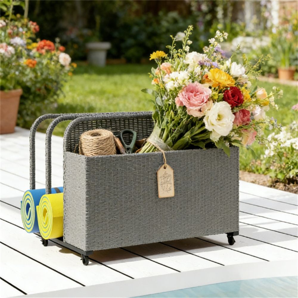 Swimming pool storage container, storage basket, mixed gray