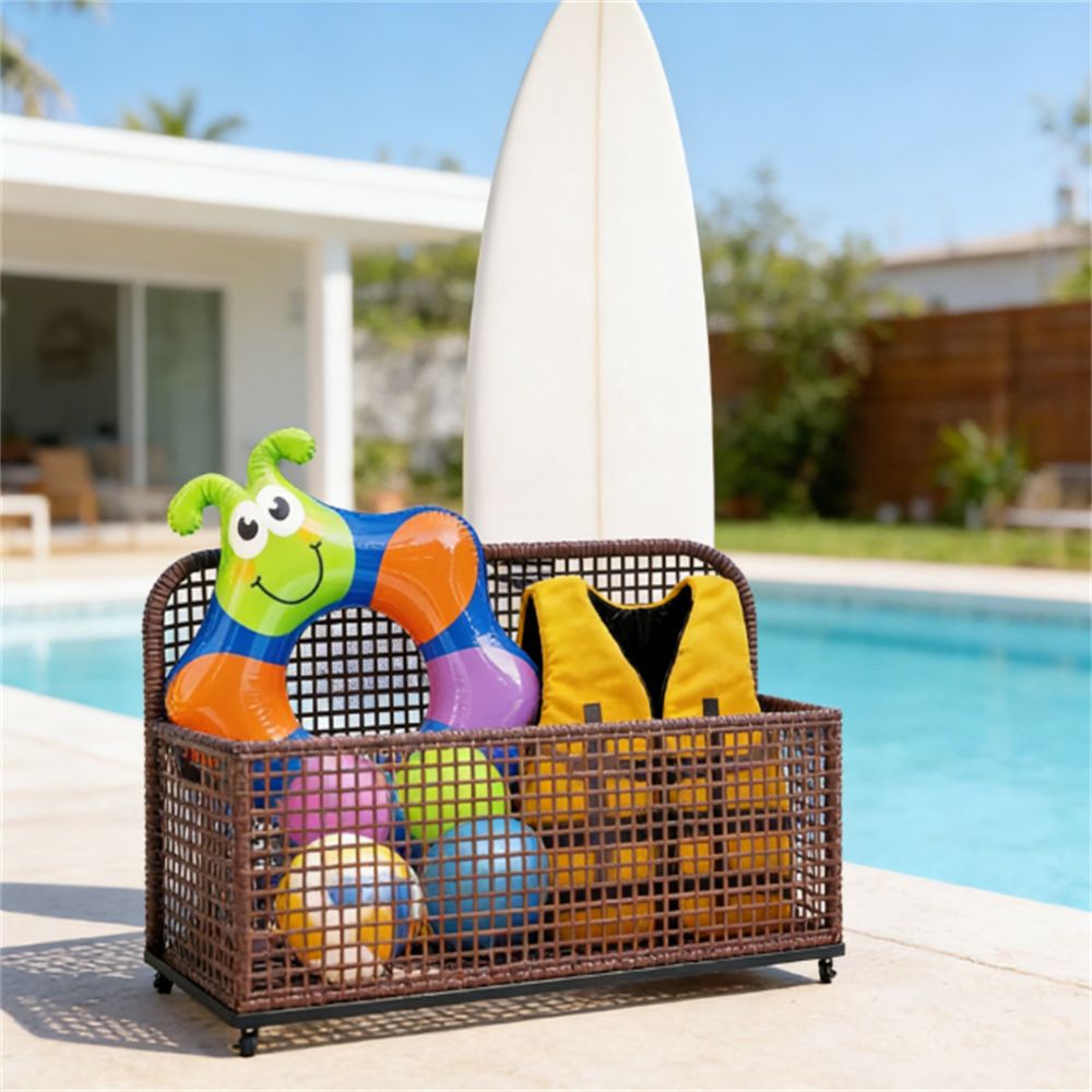 Swimming pool storage, storage basket, brown