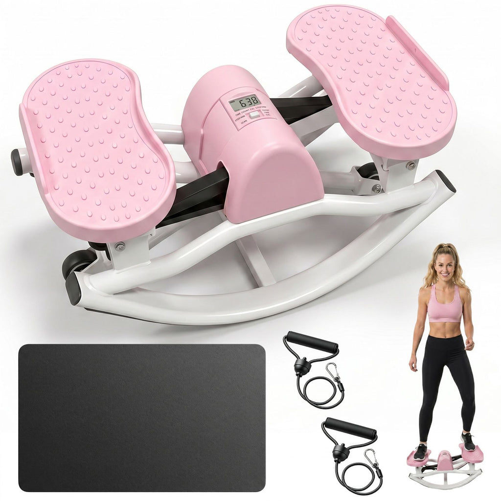Swing Stepper Machine, Compact Mini Stepper with Resistance Bands, Non-Slip Exercise Mat & LCD Monitor, Full-Body Aerobic Fitness Step Machine for Hom