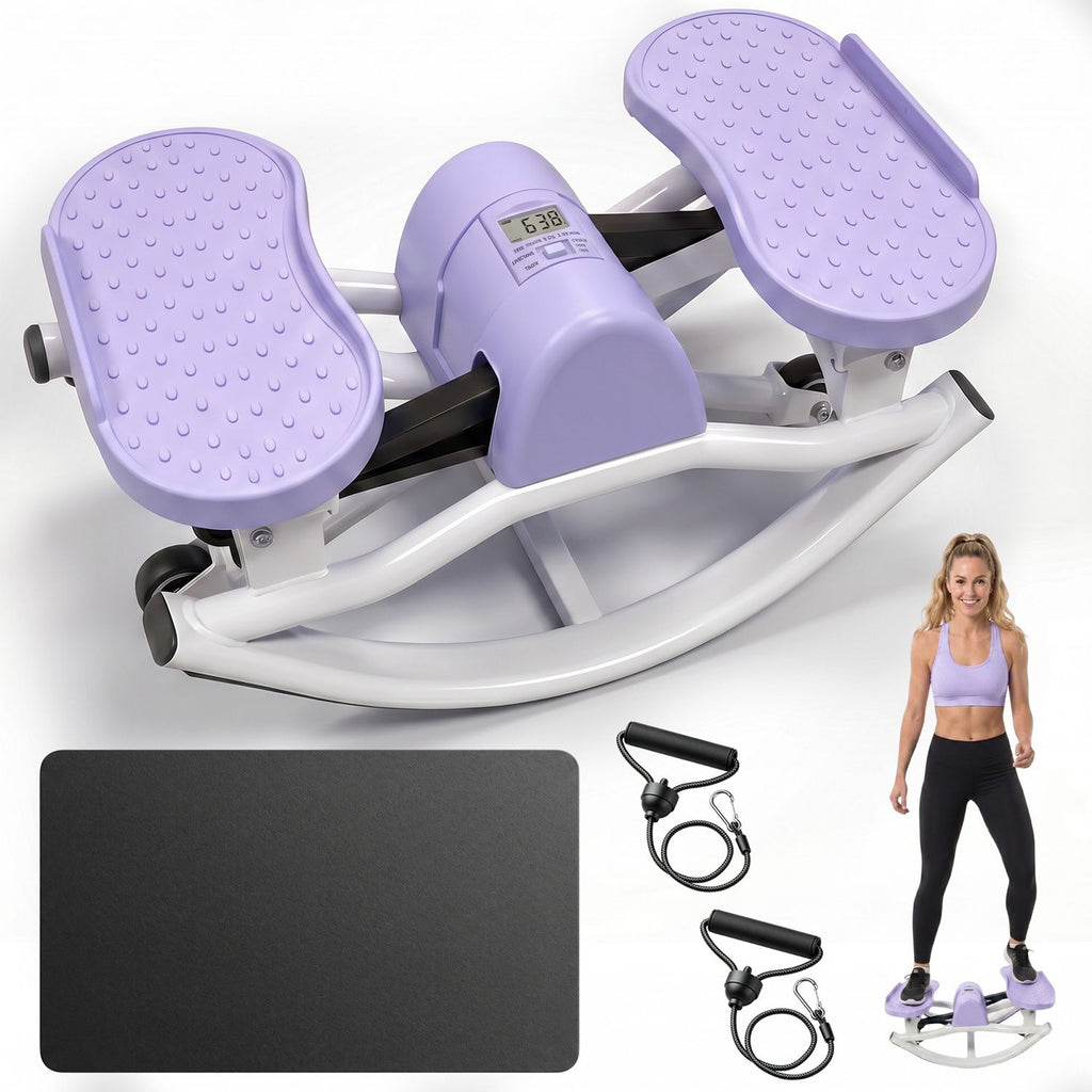 Swing Stepper Machine, Compact Mini Stepper with Resistance Bands, Non-Slip Exercise Mat & LCD Monitor, Full-Body Aerobic Fitness Step Machine for Hom