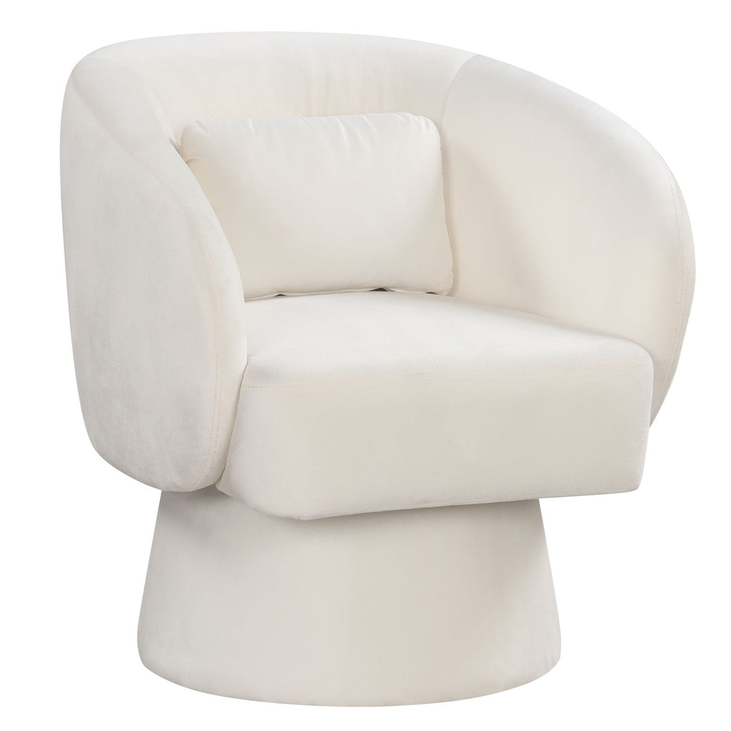 Swivel Accent Chair Upholstered Barrel Chair with Curved Back and Removable Lumbar Pillow