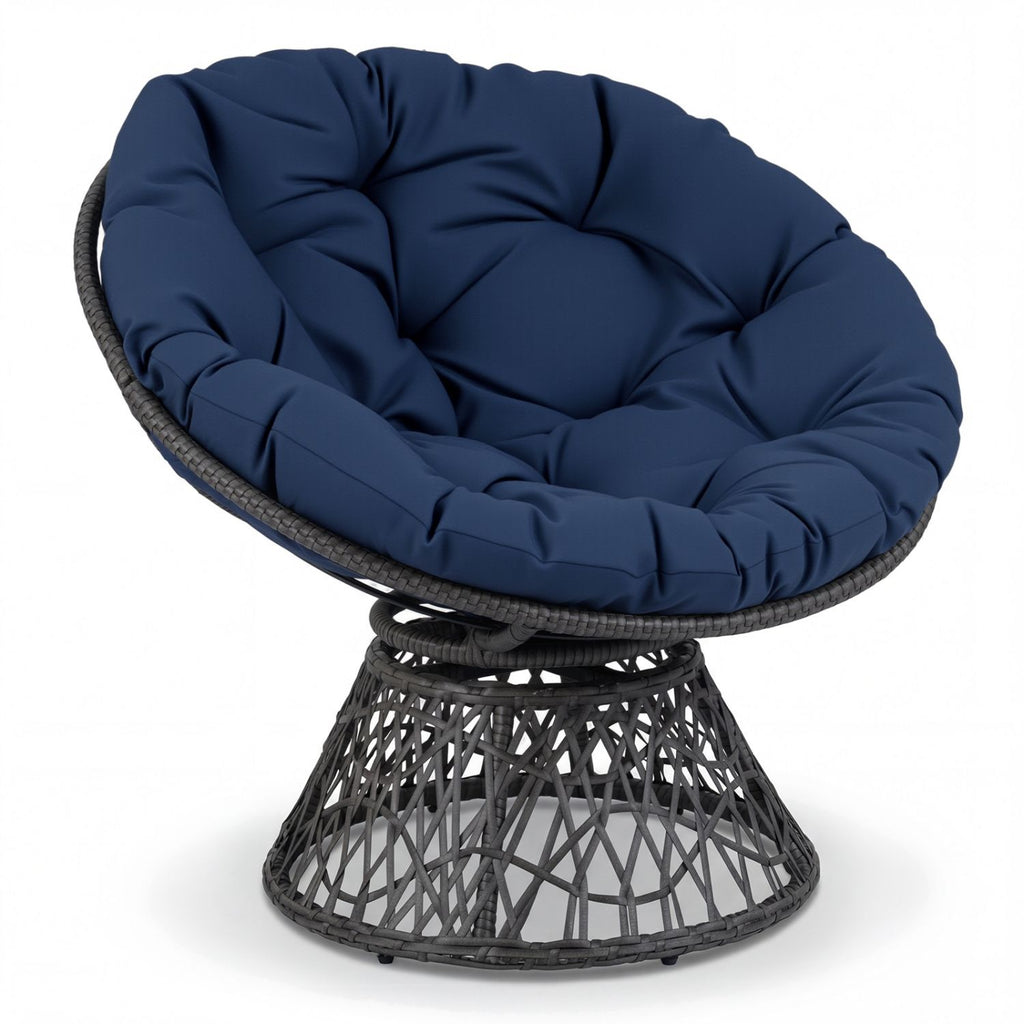 Swivel Papasan Chair Round Wicker Lounge Chair with Thick Cushion