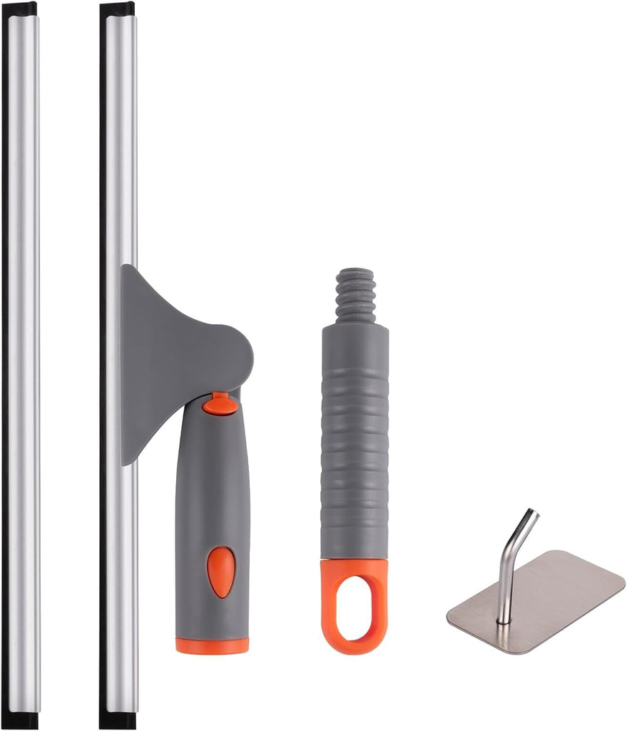 Swivel Shower Squeegee for Glass Doors, All-Purpose Anti-Slip Window Squeegee with 2 Blades, Window Cleaner Tool Bathroom Squeegee for Shower Doors, Tile Shower Walls, Mirrors,Car Windshields