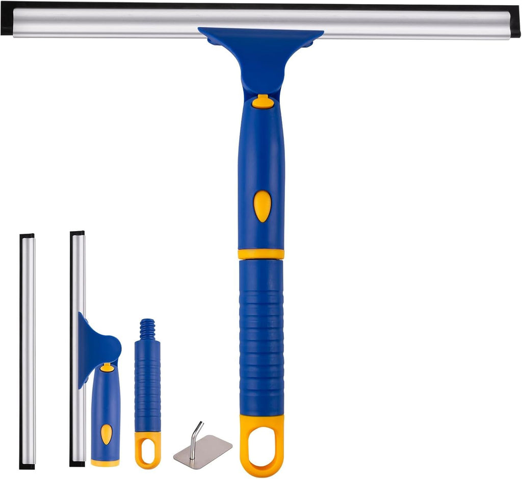 Swivel Shower Squeegee for Glass Doors, All-Purpose Anti-Slip Window Squeegee with 2 Blades, Window Cleaner Tool Bathroom Squeegee for Shower Doors, Tile Shower Walls, Mirrors,Car Windshields
