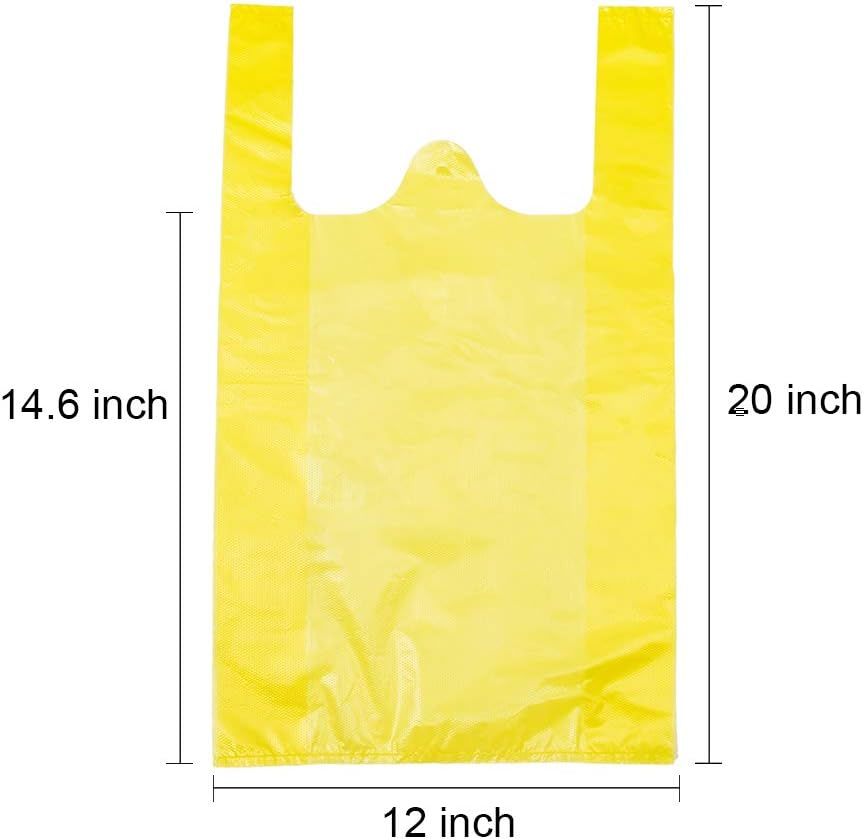 T Shirt Bags, Plastic Bags with Handles for Grocrery and Retail Shopping, Bolsas De Plastico Para Negocio, 12x20 Inch (Yellow, 50pcs)