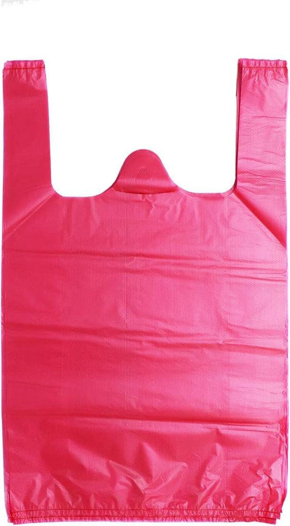 T Shirt Bags, Plastic Grocery Bags with Handles for Merchandise and Supermarket, Bolsas De Plastico Para Negocio, 12 x 20 Inches (Rose Red, 100 Pcs)