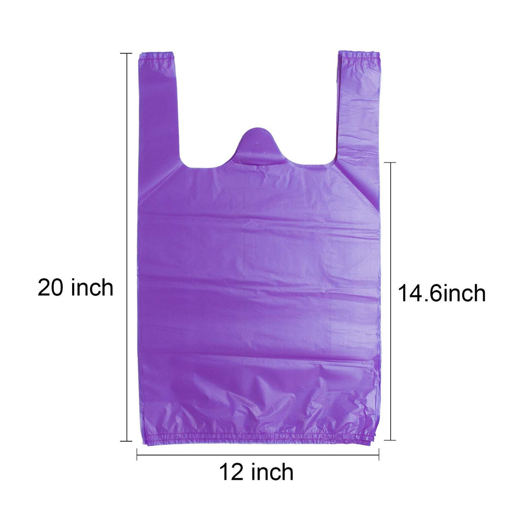 T Shirt Bags, Platic Grocery Bags with Handles for Shopping and Merchandise, Bolsas De Plastico Para Negocio, 12x20 Inch (Purple, 50pcs)