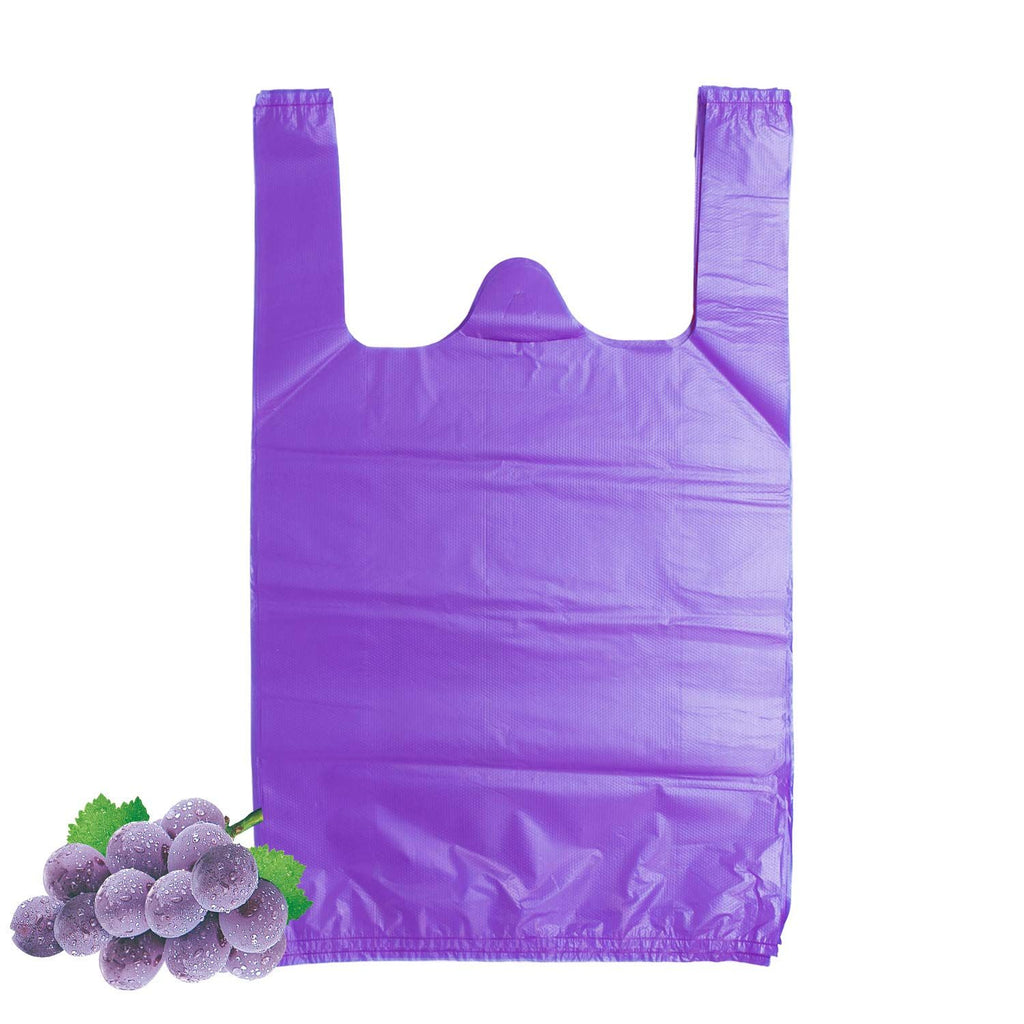 T-Shirt Carry-Out Bags Plastic Grocery Bags with Handles Shopping Bags in Bulk Restaurant Bags, Standard Supermarket Size,12 x 20 inch (Purple 100 Pcs)